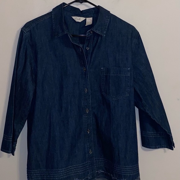 J. Jill Denim Embellished Denim Shirt 3/4 Sleeve Embroidered Beautiful Top NWOT - Picture 6 of 11